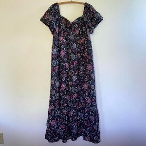 Lane Bryant Black Floral Gem Sparkly Milkmaid Maxi Tiered Flowy Dress Size 16